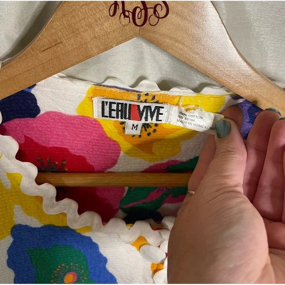 VTG 90’s White Rainbow Floral Print Textured ZigZag Trim Lightweight Shacket - Picture 3 of 4